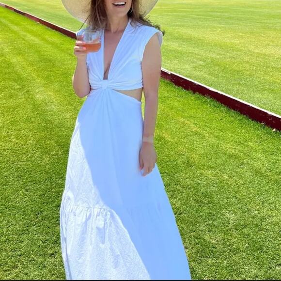 A.L.C. White Plunging Fit Flare Midi Dress SIZE 4 Cut Out Waist Designer $285 - Picture 11 of 12